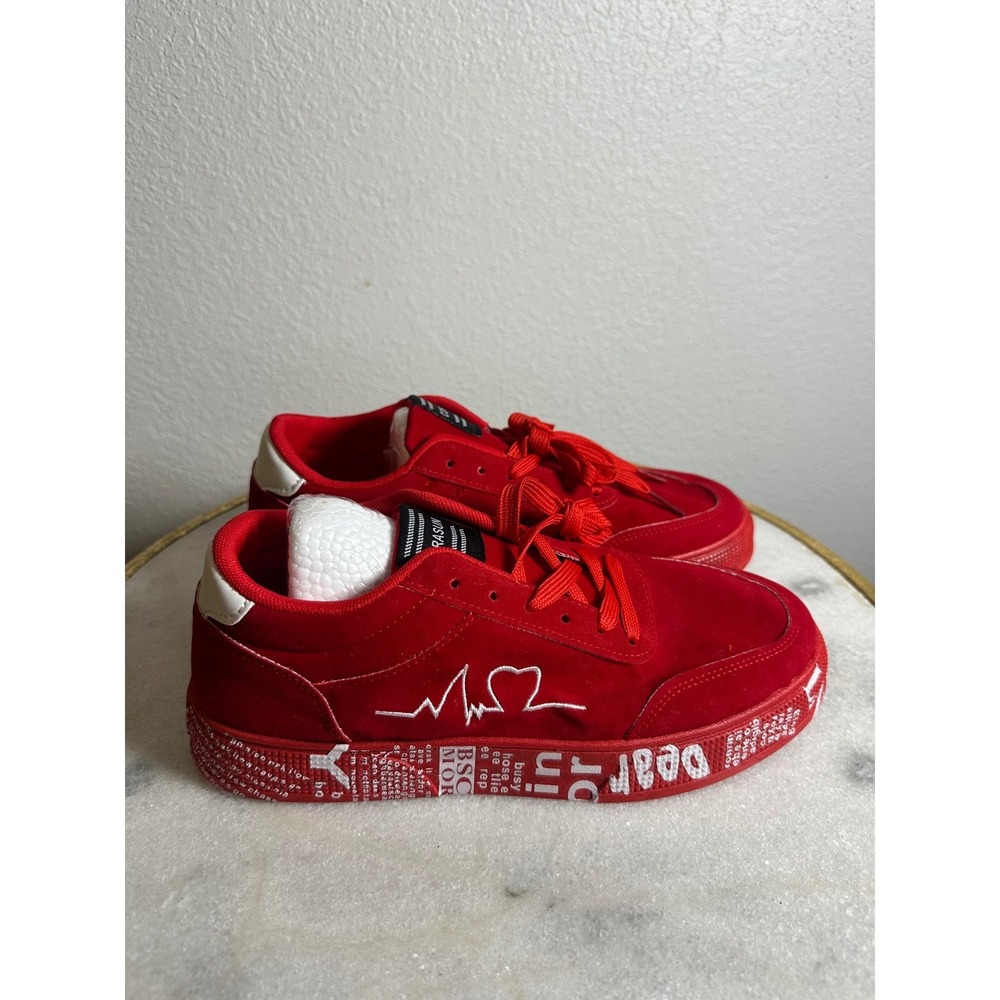 Mens Red Heartbeat Graphic Low Top Sneakers Casual Streetwear Shoes